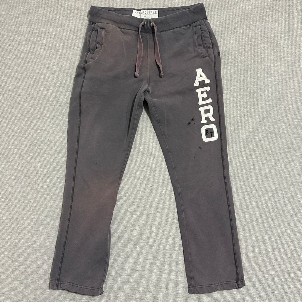 Aeropostale Aero 87 Graphic Jogger Sweatpants Distressed Gray Grunge Womens M